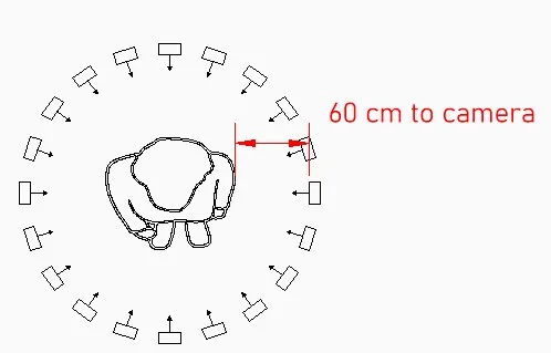 Diagram of camera positions in a circle, 60cm from the person